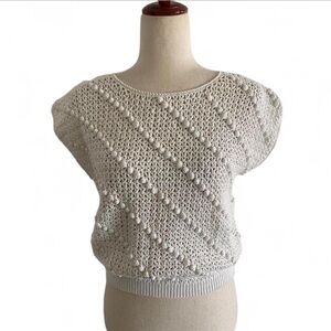 Cream Knit Short Sleeve Sweater